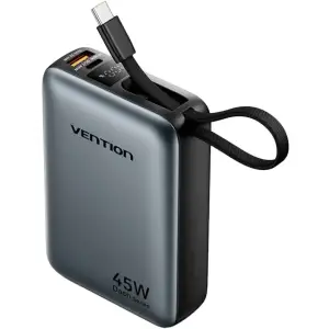 Зовнішній акумулятор Vention 20000mAh 45W PD3.1, USB-A, USB-C In/Out, with Built-in USB-C cable Gray (FHGH0) UA