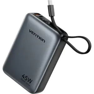 Зовнішній акумулятор Vention 20000mAh 45W PD3.1, USB-A, USB-C In/Out, with Built-in USB-C cable Gray (FHGH0) UA