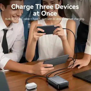 Зовнішній акумулятор Vention 20000mAh 45W PD3.1, USB-A, USB-C In/Out, with Built-in USB-C cable Gray (FHGH0) UA
