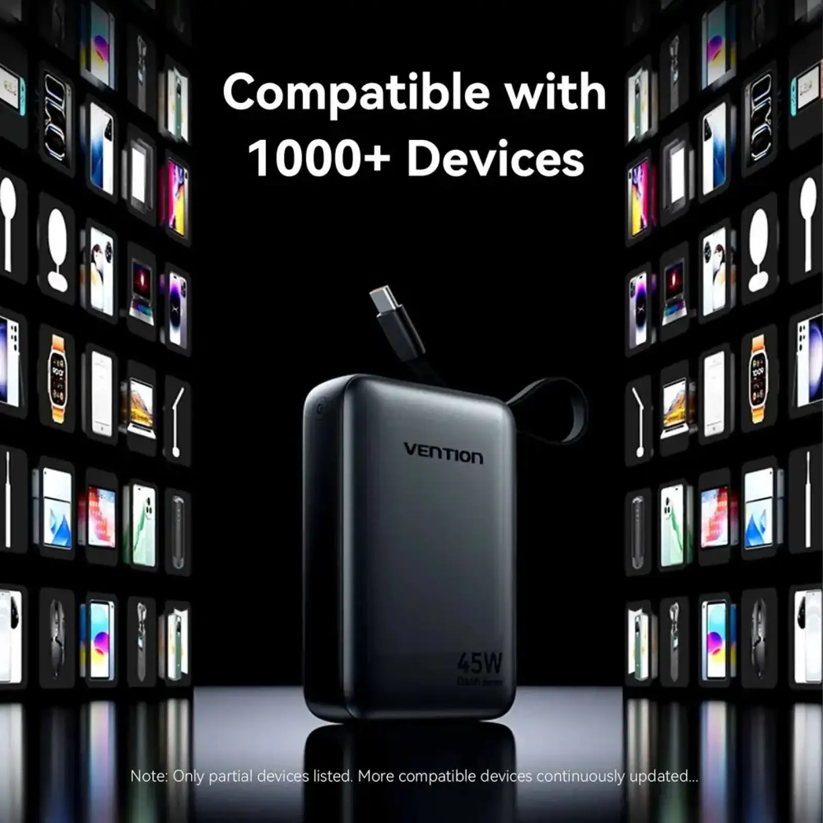 Зовнішній акумулятор Vention 20000mAh 45W PD3.1, USB-A, USB-C In/Out, with Built-in USB-C cable Gray (FHGH0) UA