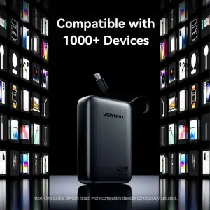 Зовнішній акумулятор Vention 20000mAh 45W PD3.1, USB-A, USB-C In/Out, with Built-in USB-C cable Gray (FHGH0) UA