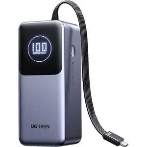 Зовнішній акумулятор Ugreen 20000mAh 130W PD/QC, USB-A, USB-С In/Out with built-in USB-C cable (PB723) Gray (55365B) UA