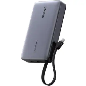 Зовнішній акумулятор Ugreen 20000mAh 145W PD3.1.QC, USB-A,USB-С IN/OUT, with built in USB-C cable (PB551) Gray (55992B) UA
