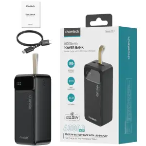 Зовнішній акумулятор Choetech 40000mAh, 22,5W PD QC3.0, USB-C In/out, 2xUSB-A Li-pol чорна (B731-ACBK) UA