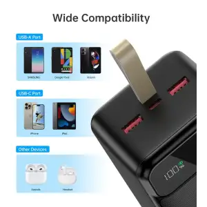 Зовнішній акумулятор Choetech 40000mAh, 22,5W PD QC3.0, USB-C In/out, 2xUSB-A Li-pol чорна (B731-ACBK) UA
