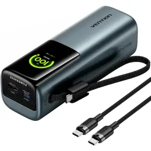 Зовнішній акумулятор Vention 20000mAh 165W PD3.1, USB-A, USB-C In/Out, with Built-in USB-C cable, TFT Display, Gray (FKFH0) UA