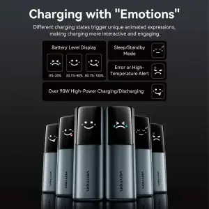 Зовнішній акумулятор Vention 20000mAh 165W PD3.1, USB-A, USB-C In/Out, with Built-in USB-C cable, TFT Display, Gray (FKFH0) UA
