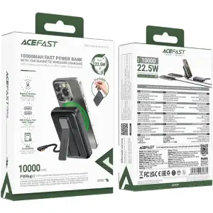 Зовнішній акумулятор Acefast Magnetic Wireless 10000mAh 22.5W PD,QC 3.0 USB-C In/Out, QI 15W M24 Metal Gray (6974316284871) UA