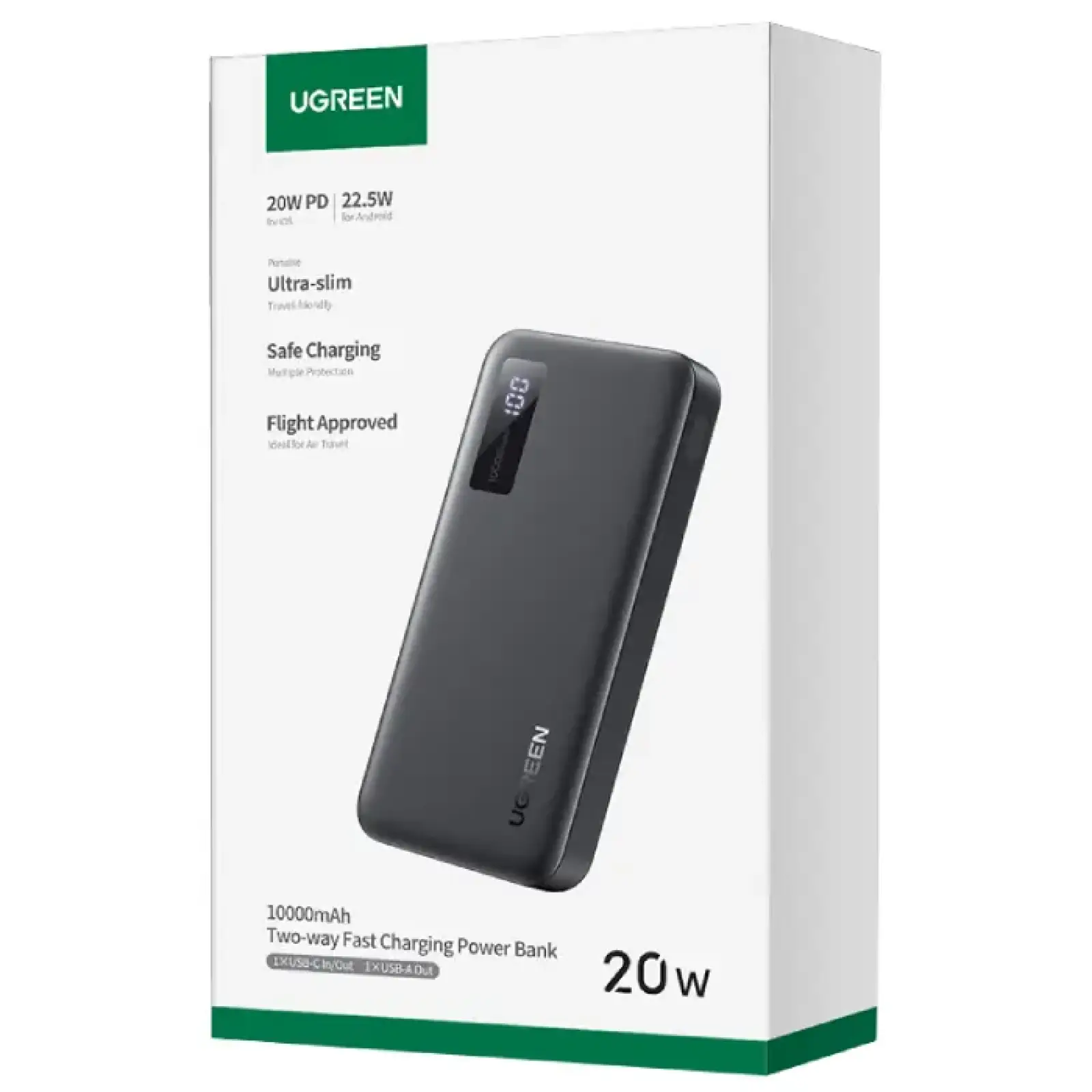 Зовнішній акумулятор Ugreen 10000mAh 20W PD,QC3.0 USB-A+USB-C Black (PB311) (25742) UA