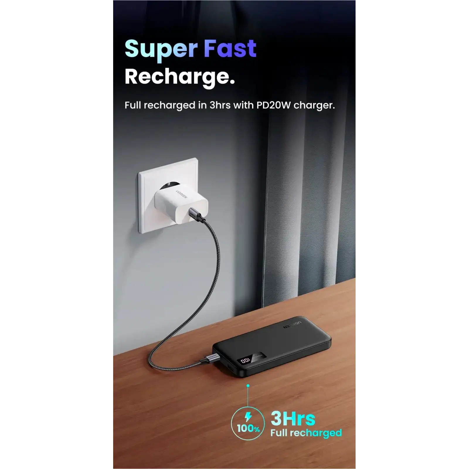 Зовнішній акумулятор Ugreen 10000mAh 20W PD,QC3.0 USB-A+USB-C Black (PB311) (25742) UA