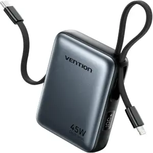 Зовнішній акумулятор Vention 10000mAh 45W PD, QC3.0 USB-C In/Out, with Built-in USB-C and Lightning Cables Gray (FKMH0) UA