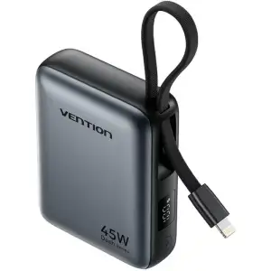 Зовнішній акумулятор Vention 10000mAh 45W PD, QC3.0 USB-C In/Out, with Built-in USB-C and Lightning Cables Gray (FKMH0) UA