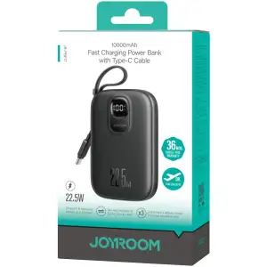 Зовнішній акумулятор Joyroom 10000mAh 22,5W PD,QC, USB-A, USB-C In/Out with built-in USB-C cable Black (JR-PBF17) UA