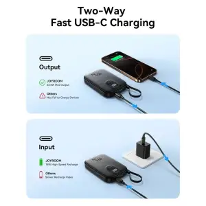 Зовнішній акумулятор Joyroom 10000mAh 22,5W PD,QC, USB-A, USB-C In/Out with built-in USB-C cable Black (JR-PBF17) UA