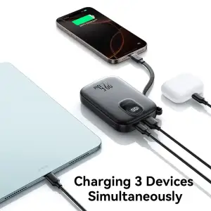Зовнішній акумулятор Joyroom 10000mAh 22,5W PD,QC, USB-A, USB-C In/Out with built-in USB-C cable Black (JR-PBF17) UA