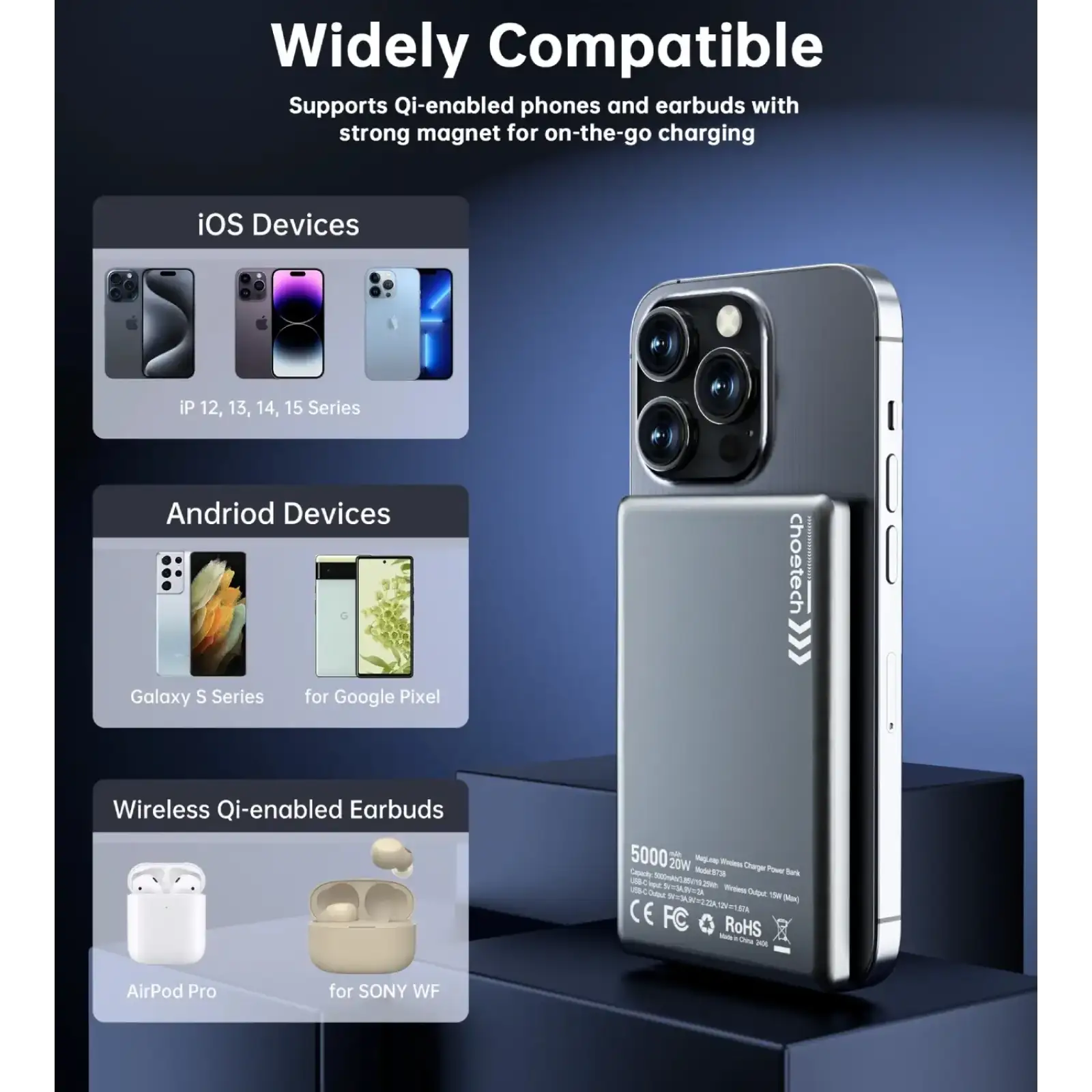 Внешний аккумулятор Choetech Magnetic Wireless (B738-CCBK) UA