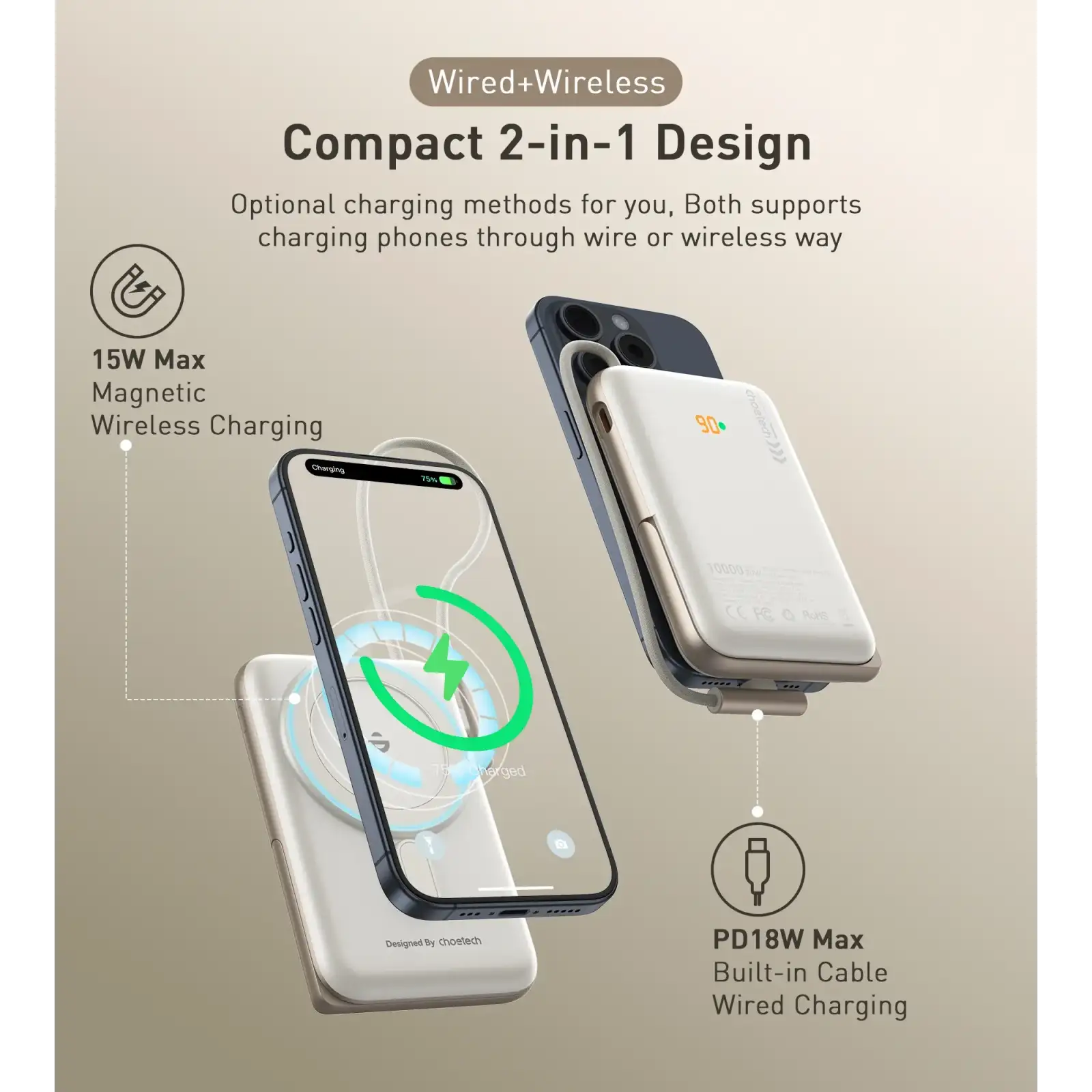 Зовнішній акумулятор Choetech Magnetic Wireless (B735-CCWH) UA