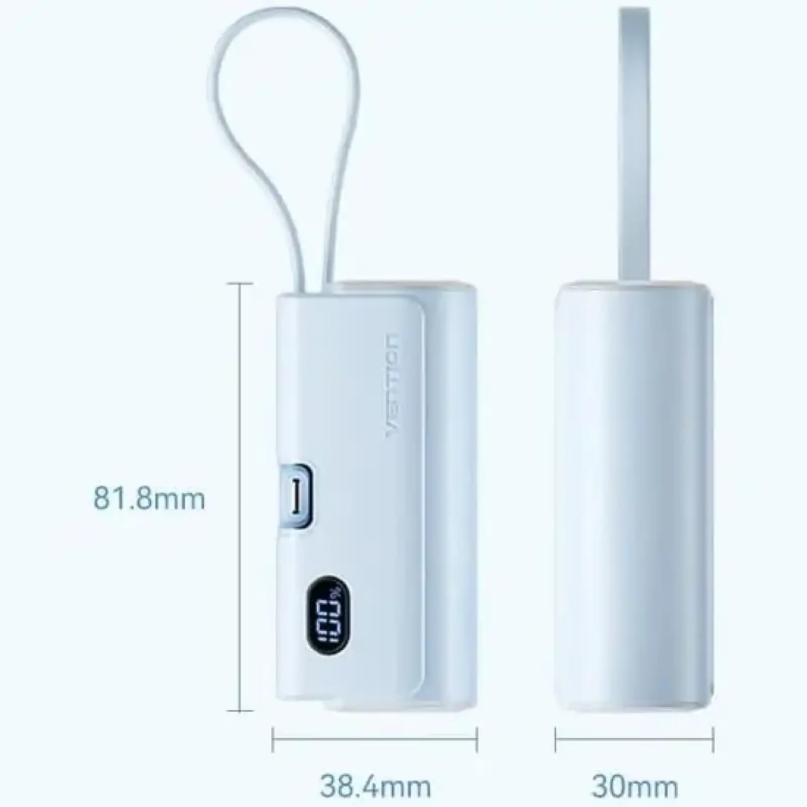 Внешний аккумулятор Vention 4800mAh 22,5W PD, USB-C In/Out, LED display, with built-in USB-C cable Blue (FHRL0) UA