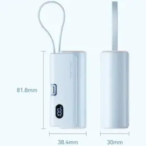 Внешний аккумулятор Vention 4800mAh 22,5W PD, USB-C In/Out, LED display, with built-in USB-C cable Blue (FHRL0) UA