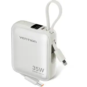 Зовнішній акумулятор Vention 10000mAh 35W PD, USB-C In/Out, built-in USB-C, Lightning Cables, LED Display, Beige (FHFN0) UA