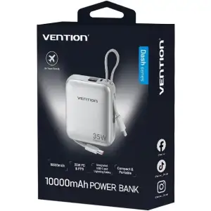 Зовнішній акумулятор Vention 10000mAh 35W PD, USB-C In/Out, built-in USB-C, Lightning Cables, LED Display, Beige (FHFN0) UA