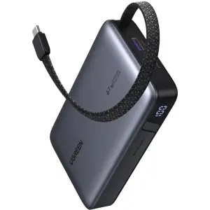 Зовнішній акумулятор Ugreen 20000mAh PB550 67W USB-A, USB-C In/Out, with built-in USB-C cable Grey (55996B) UA