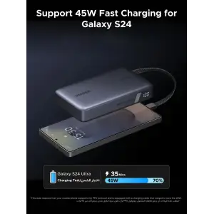 Зовнішній акумулятор Ugreen 20000mAh PB550 67W USB-A, USB-C In/Out, with built-in USB-C cable Grey (55996B) UA