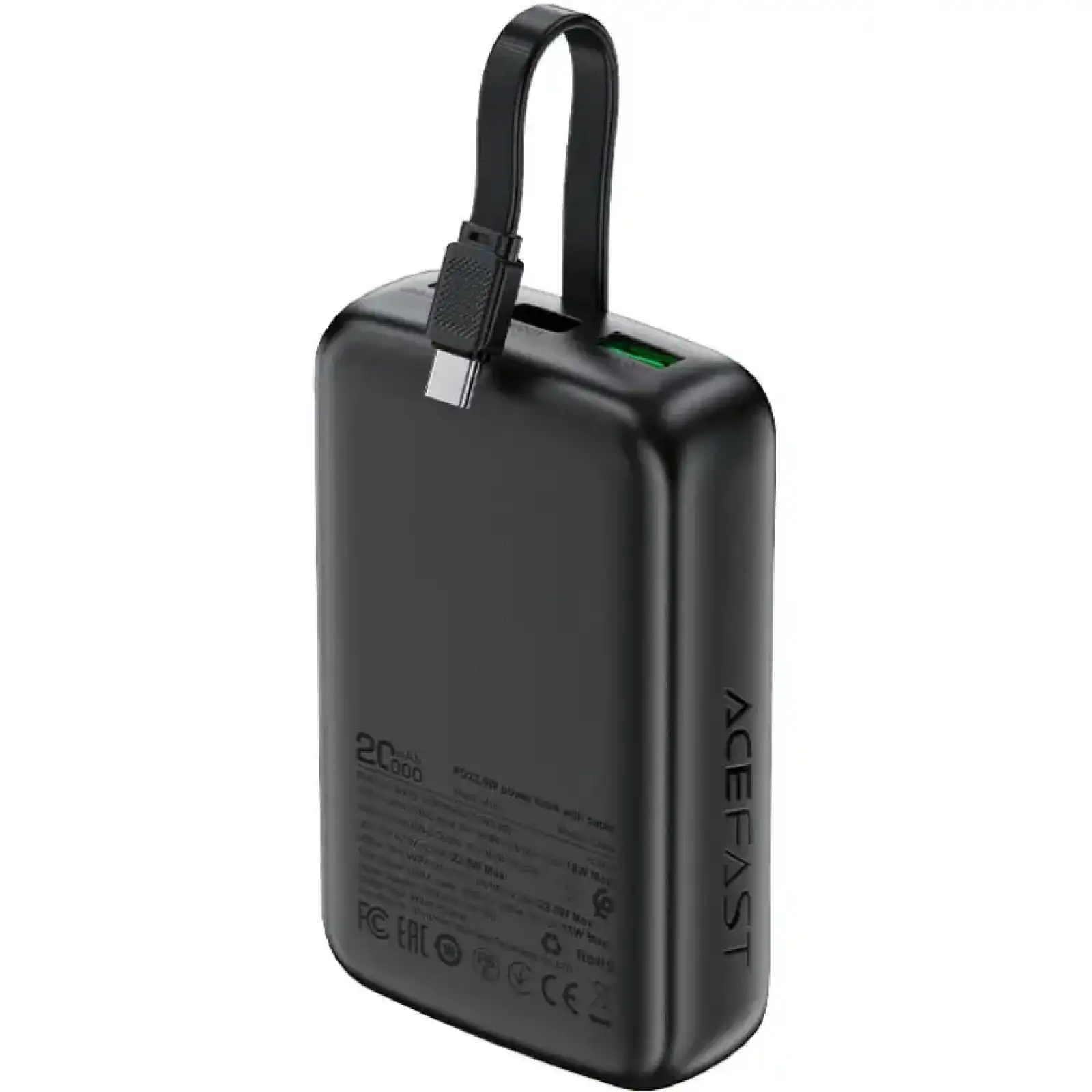 Зовнішній акумулятор Acefast 20000mAh 22,5W PD,QC3.0 USB-A+USB-C In/Out,built-in cable M14 Black (6974316283966) UA