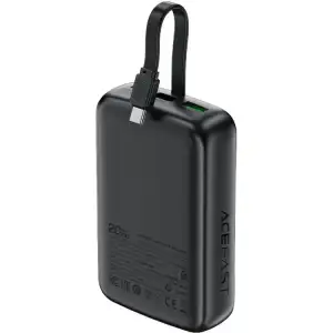 Зовнішній акумулятор Acefast 20000mAh 22,5W PD,QC3.0 USB-A+USB-C In/Out,built-in cable M14 Black (6974316283966) UA