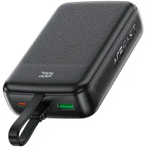 Зовнішній акумулятор Acefast 20000mAh 22,5W PD,QC3.0 USB-A+USB-C In/Out,built-in cable M14 Black (6974316283966) UA