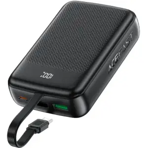 Зовнішній акумулятор Acefast 20000mAh 22,5W PD,QC3.0 USB-A+USB-C In/Out,built-in cable M14 Black (6974316283966) UA