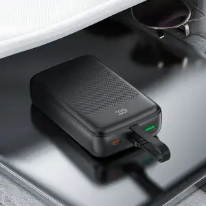Зовнішній акумулятор Acefast 20000mAh 22,5W PD,QC3.0 USB-A+USB-C In/Out,built-in cable M14 Black (6974316283966) UA