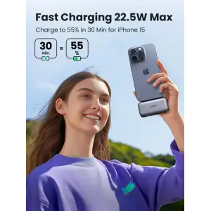 Зовнішній акумулятор Ugreen 5000mAh 22,5W USB-C In/Out, with build-in Type-C connector (PB503) сірий (35338) UA