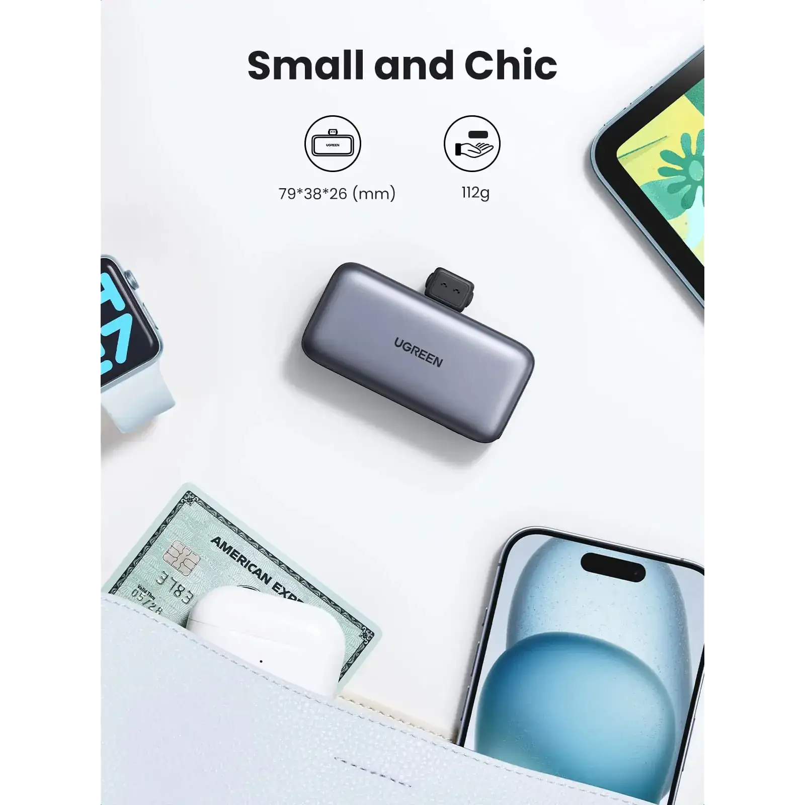 Зовнішній акумулятор Ugreen 5000mAh 22,5W USB-C In/Out, with build-in Type-C connector (PB503) сірий (35338) UA