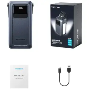 Зовнішній акумулятор Vention 50000mAh 22,5W PD,QC, 4xUSB-A/Micro-B/USB-C/ with Built-in cables Gray (FKWH0) UA