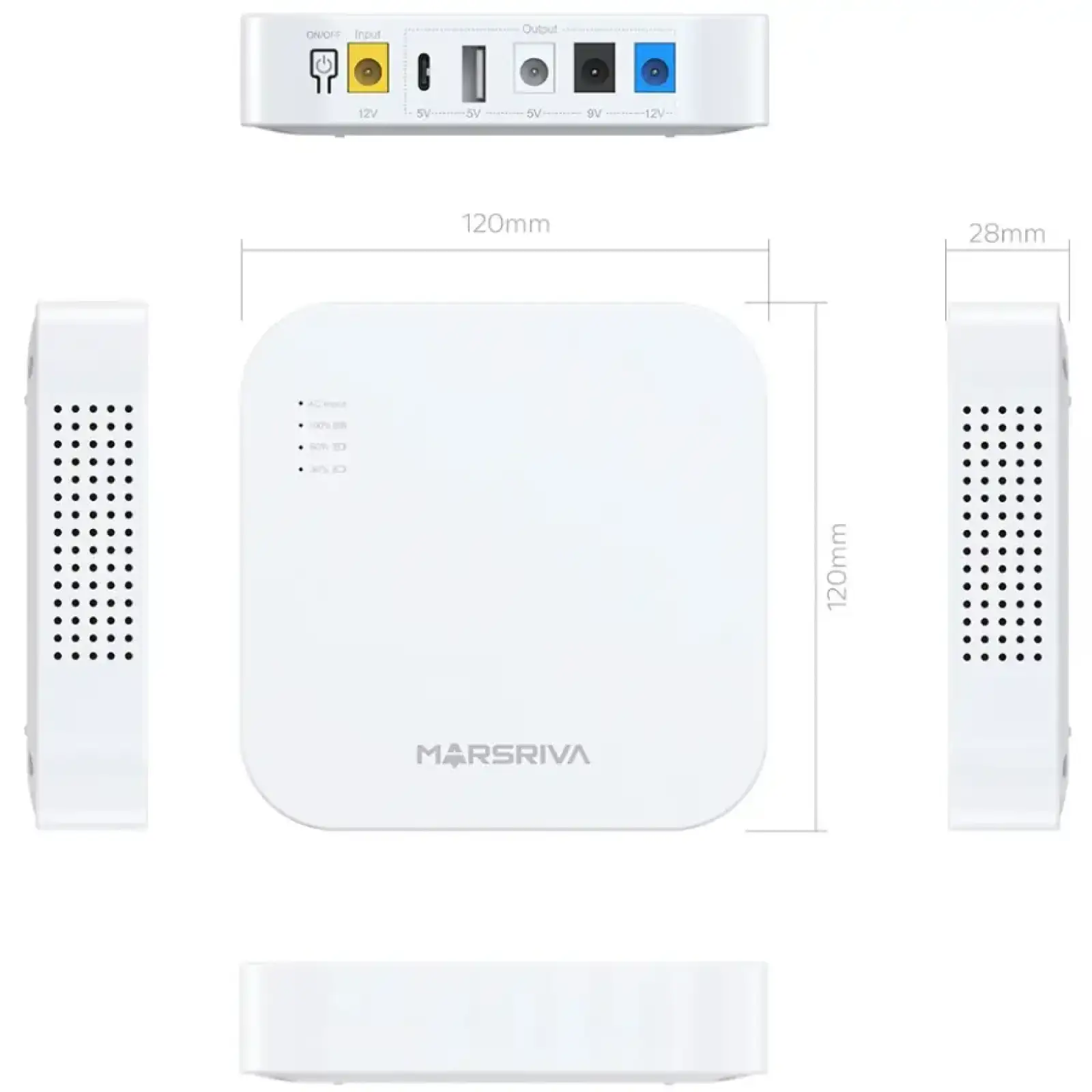 ДБЖ Marsriva DC Router UPS KP4 3xDC+USB+USB-C OUT, 5V/9V/12V 18W 10000 mAh (36Wh) Li-Ion (KP4_MARSRIVA) UA