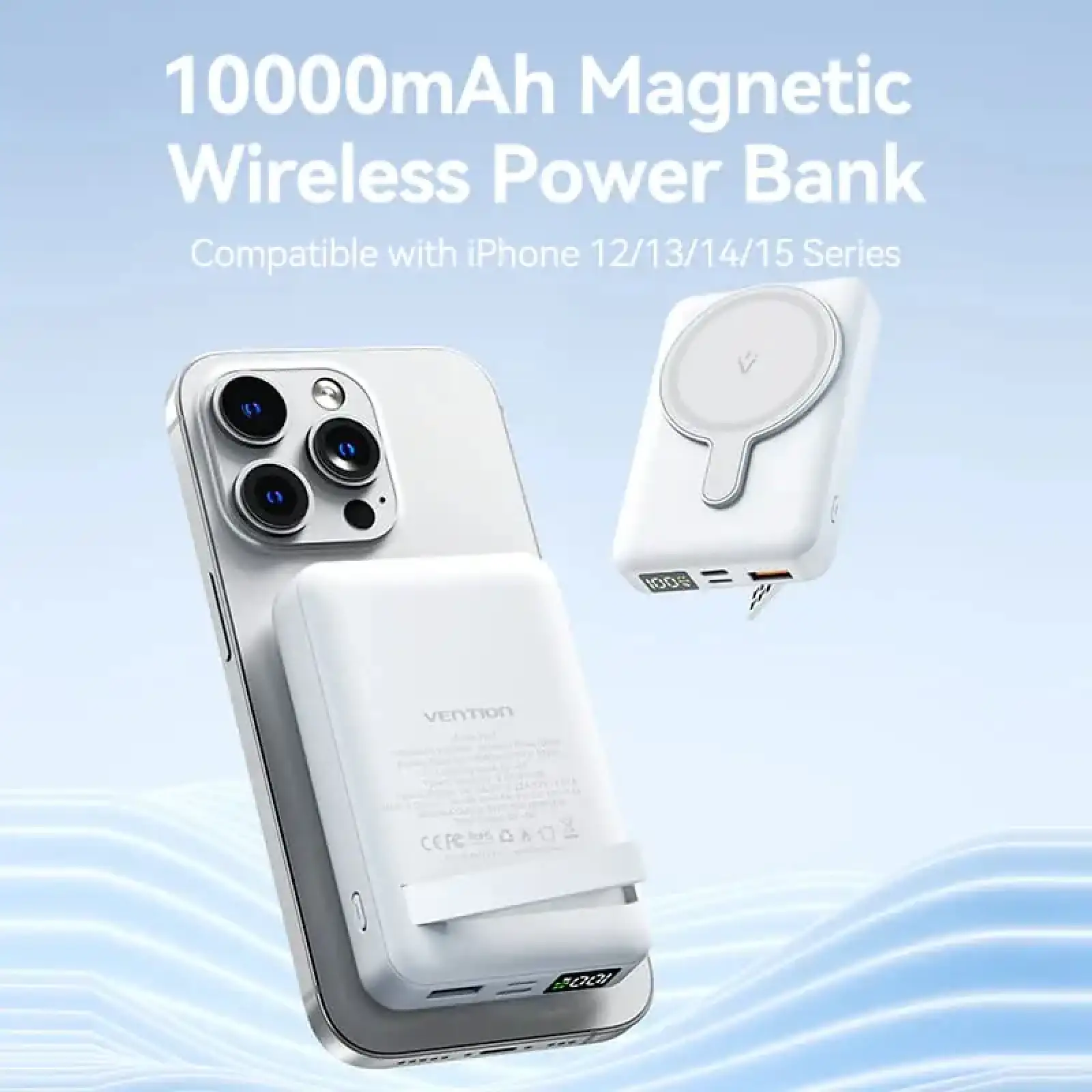 Зовнішній акумулятор Vention Magnetic Wireless 10000mAh 22.5W 3A, PD,QC 3.0,USB-C,Lightning,USB-A,LED Display Black (FHTB0) UA
