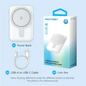 Зовнішній акумулятор Vention Magnetic Wireless 5000mAh 20W 3A, PD USB-C In/Out ,Light Indicator, White (FHSW0) UA
