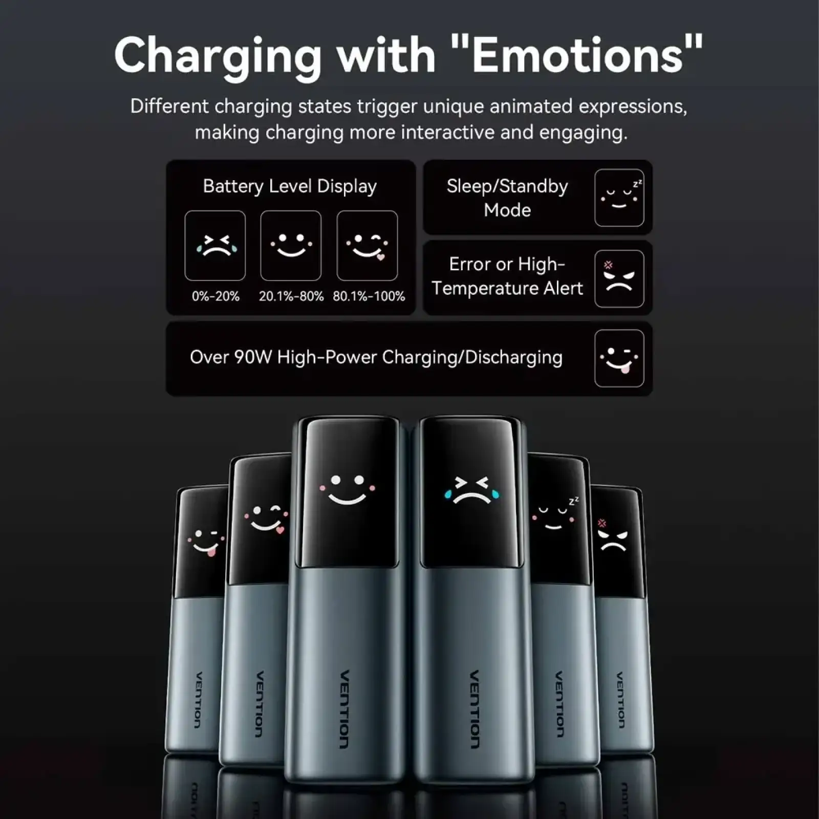 Зовнішній акумулятор Vention 20000mAh 165W PD3.1, USB-A, USB-C In/Out, with Built-in USB-C cable, TFT Display, Silver (FKFI0) UA