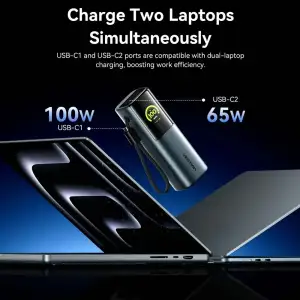 Зовнішній акумулятор Vention 20000mAh 165W PD3.1, USB-A, USB-C In/Out, with Built-in USB-C cable, TFT Display, Silver (FKFI0) UA