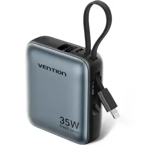 Зовнішній акумулятор Vention 10000mAh 35W PD, USB-C In/Out, built-in USB-C, Lightning Cables, LED Display, Gray (FHFH0) UA