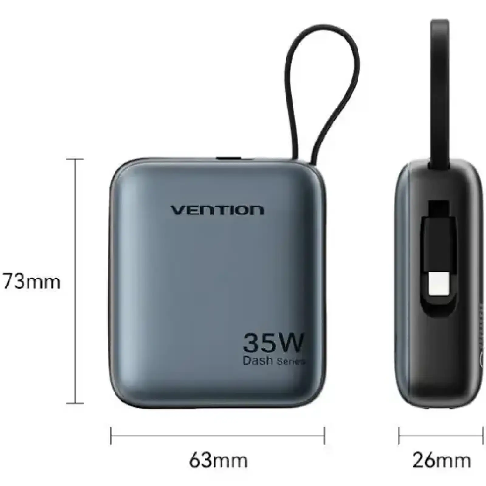 Зовнішній акумулятор Vention 10000mAh 35W PD, USB-C In/Out, built-in USB-C, Lightning Cables, LED Display, Gray (FHFH0) UA