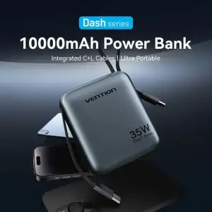Зовнішній акумулятор Vention 10000mAh 35W PD, USB-C In/Out, built-in USB-C, Lightning Cables, LED Display, Gray (FHFH0) UA