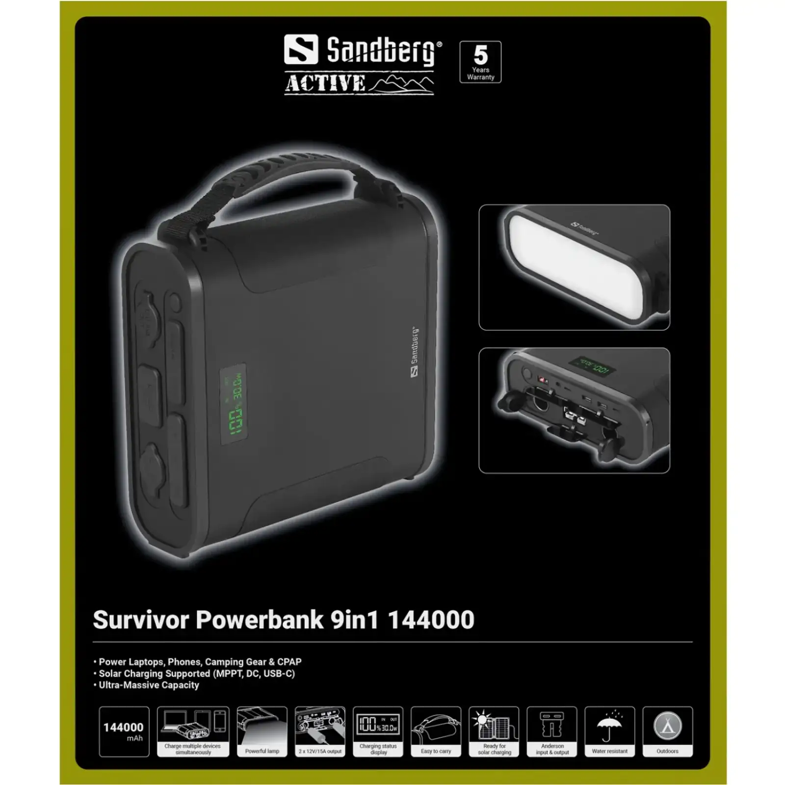 Зовнішній акумулятор Sandberg 144000mAh Survivor 460.8 Вт/год, DC12-24В, 2xUSB-C, 2xUSB-A, 2xCar Lighter, MTTP (421-37) UA