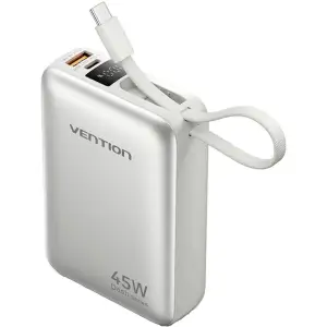 Зовнішній акумулятор Vention 20000mAh 45W PD3.1, USB-A, USB-C In/Out, with Built-in USB-C cable Beige (FHGN0) UA