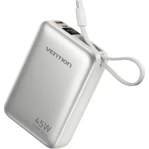 Зовнішній акумулятор Vention 20000mAh 45W PD3.1, USB-A, USB-C In/Out, with Built-in USB-C cable Beige (FHGN0) UA