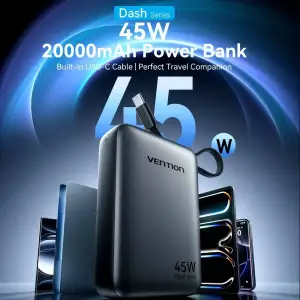 Зовнішній акумулятор Vention 20000mAh 45W PD3.1, USB-A, USB-C In/Out, with Built-in USB-C cable Beige (FHGN0) UA
