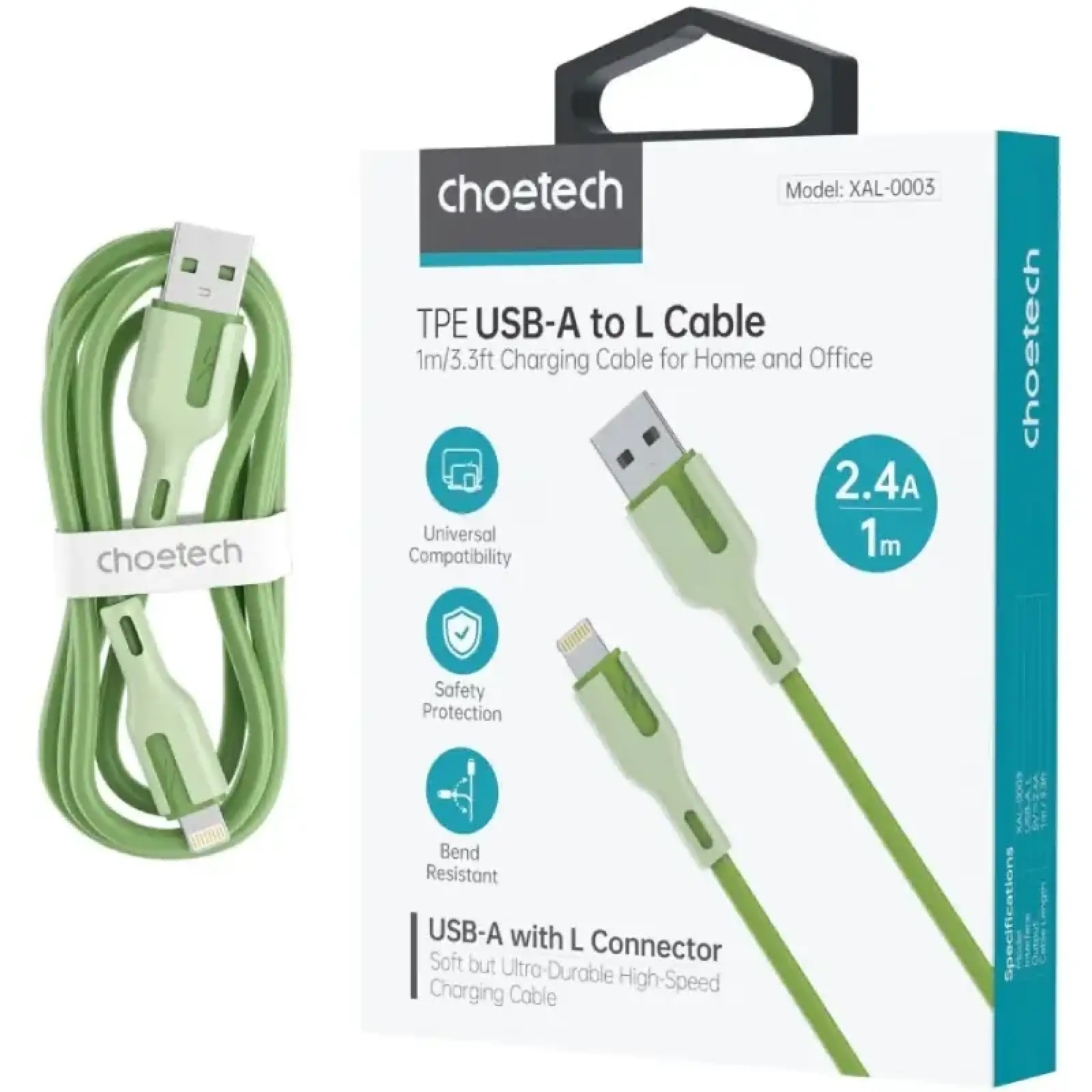 Кабель USB 2.0 AM-Lightning M, 1.0м, зелений, Choetech (XAL-0003-GN-V2) UA