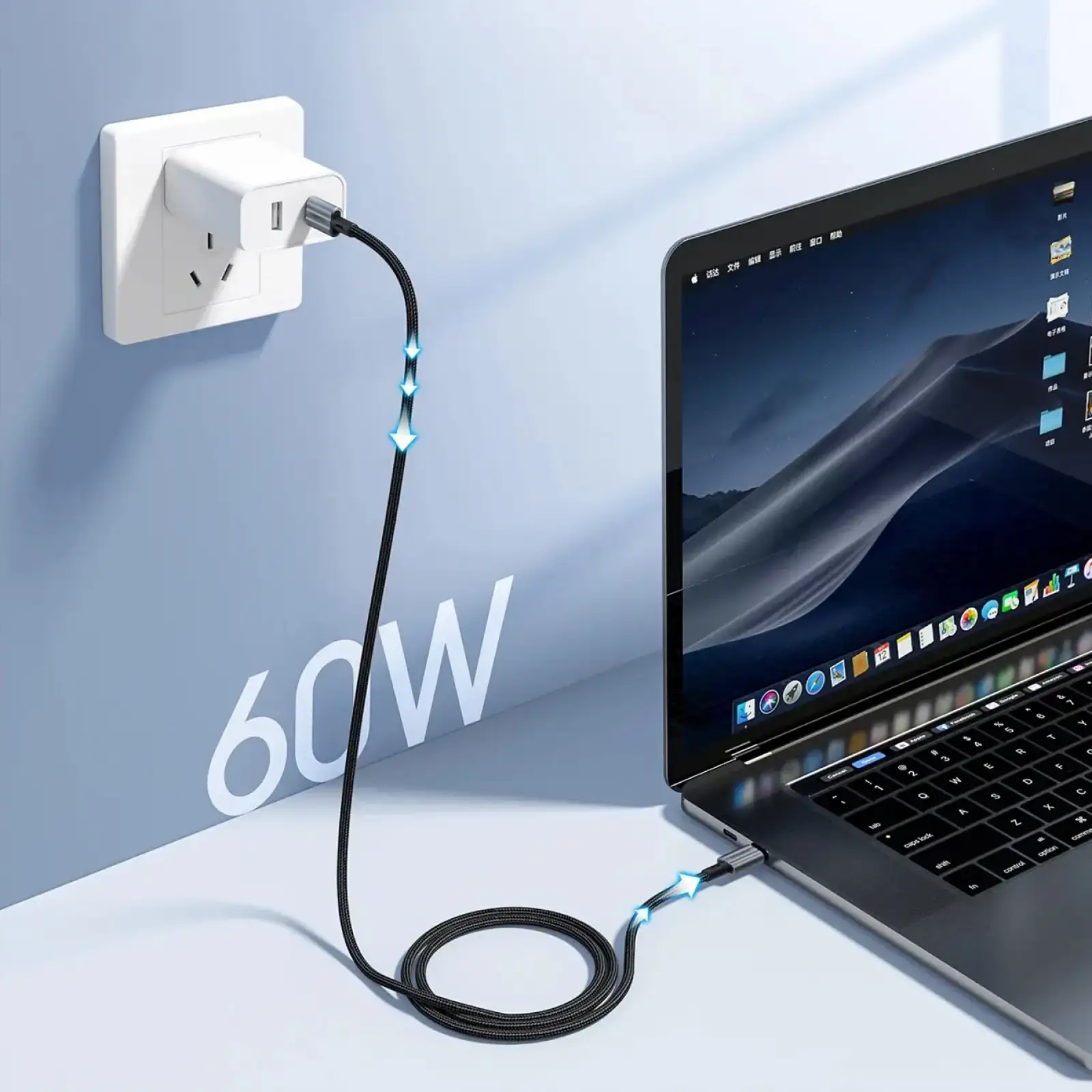 Кабель USB 2.0 Type-C M-M, 1,2 м, 60W обплетення, чорний Choetech (XCC-1014) UA