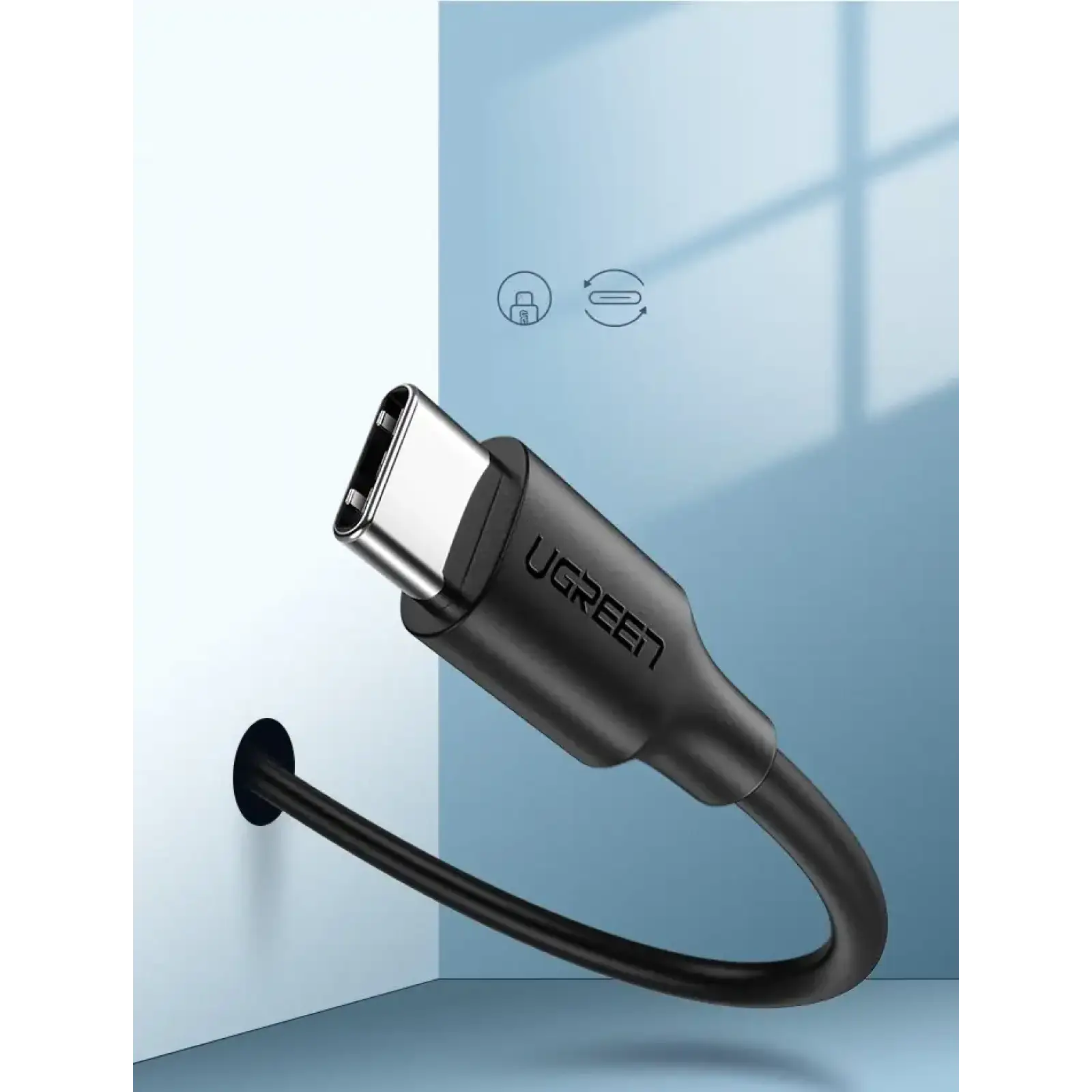 Кабель USB 2.0 AM-Type-C M, 3 м, 60W Nickel Plating Чорний, US287 UGREEN (60826) UA